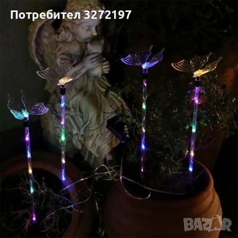 LED соларен комплект от 4 акрилни пеперуди,водоустойчиви, снимка 2 - Соларни лампи - 46792223