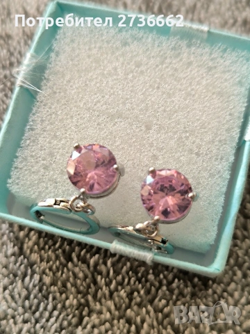 Сребърни обеци с розов цирконии , снимка 3 - Обеци - 53792572