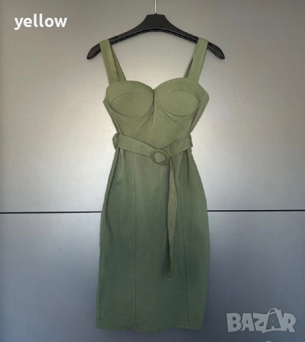 Зелена рокля с колан , снимка 1