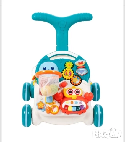 Детски уокър и масичка, 2в1 проходилка, интерактивна играчка - син ,за момче, снимка 3 - Проходилки - 52164293