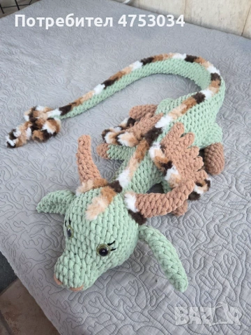 Плетена играчка, голям плюшен дракон, ръчна изработка, снимка 8 - Плюшени играчки - 53684319
