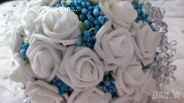 Сватбен букет(ръчно изработен), снимка 4 - Сватбени аксесоари - 51789270