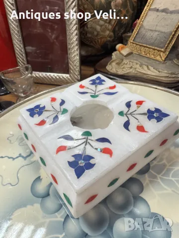 Мраморен пепелник с естествени минерали №6960 