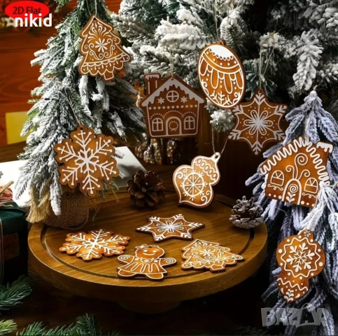 12 бр Джинджифилова бисквитка джинджифилови бисквитки за декор украса елха подаръци Коледни меденки , снимка 5 - Други - 52673417