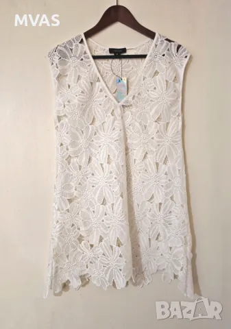 Нова бяла плажна рокля на цветя плетена S M