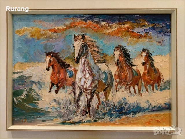 Авторска Маслена живопис,, Огнени коне"