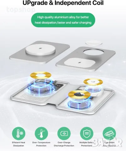 Сгъваема безжична зарядна станция, 3 в 1 съвместима с iPhone, iWatch и AirPods, снимка 4 - Безжични зарядни - 50355207