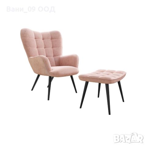 Релакс фотьойл с табуретка в розов цвят, снимка 2 - Дивани и мека мебел - 46425887
