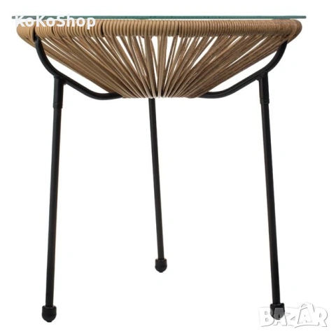 Кръгла маса от ратан със стъклен плот, снимка 3 - Маси - 53591264