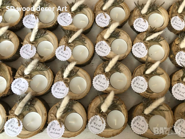 Подарък за гости – Дървен свещник, снимка 5 - Други - 53873467