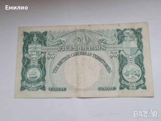 RARE. BRITISH CARIBBEAN TERRITORY. $ 5 DOLLARS 1963, снимка 2 - Нумизматика и бонистика - 46797322