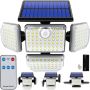 Трoйна соларна лампа със сензор за движение 181 LED, 4 режима на работа, с дистанционно