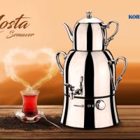 Korkmaz Самовар Nosta MEGA A334 Чайник Сребърен Инокс/Хром Semaver Турски Чайник, 48 см, снимка 1 - Аксесоари за кухня - 45829835