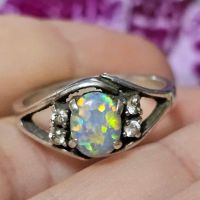 сребърен пръстен с Опал и циркони, снимка 5 - Пръстени - 45113134