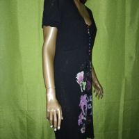 Desigual L, XL- Лятна рокля в черно с флорален принт и разноцветни копченца , снимка 11 - Рокли - 45679155