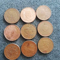 лот от 9 монети от 5 евро-цента 1999-, снимка 1 - Нумизматика и бонистика - 42125310