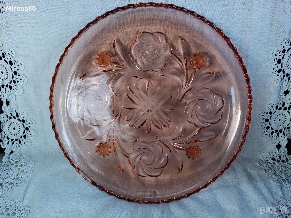 Тортена чиния розово стъкло, снимка 1