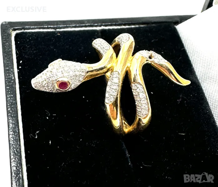 Пръстен змия в сребро и злато с диаманти и очи с рубини! Договаряне!, снимка 1