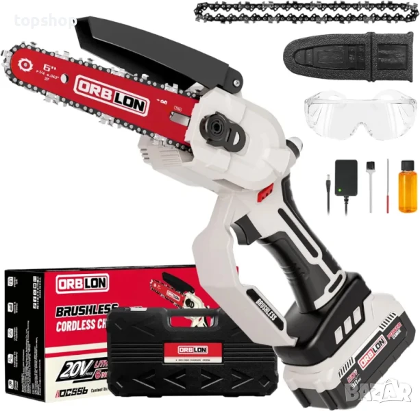 НОВ мини верижен трион, ORBLON 6'' 15см. безчетков, автоматично опъване на веригата и смазване, снимка 1