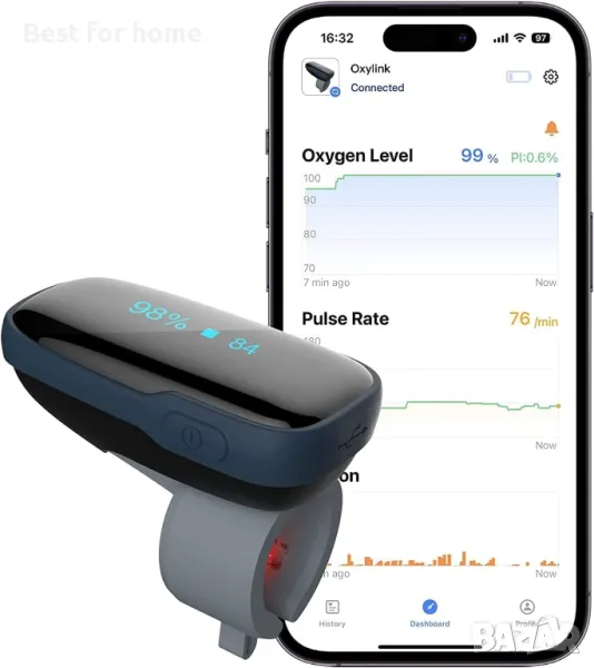   Bluetooth пулсомер  за измерване на нивото на кислород и пулс ViATOM, снимка 1