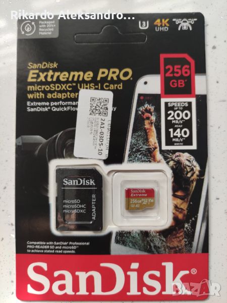 Карта памет SanDisk Extreme PRO 256GB microSDXC, 200MB/s за четене 90 MB/s писане, снимка 1