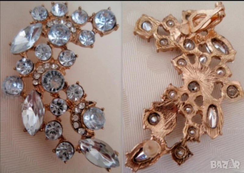 Шикозна обеца за дясно ухо от 9к попълнено злато с австрийски кристали 15 лв., снимка 1