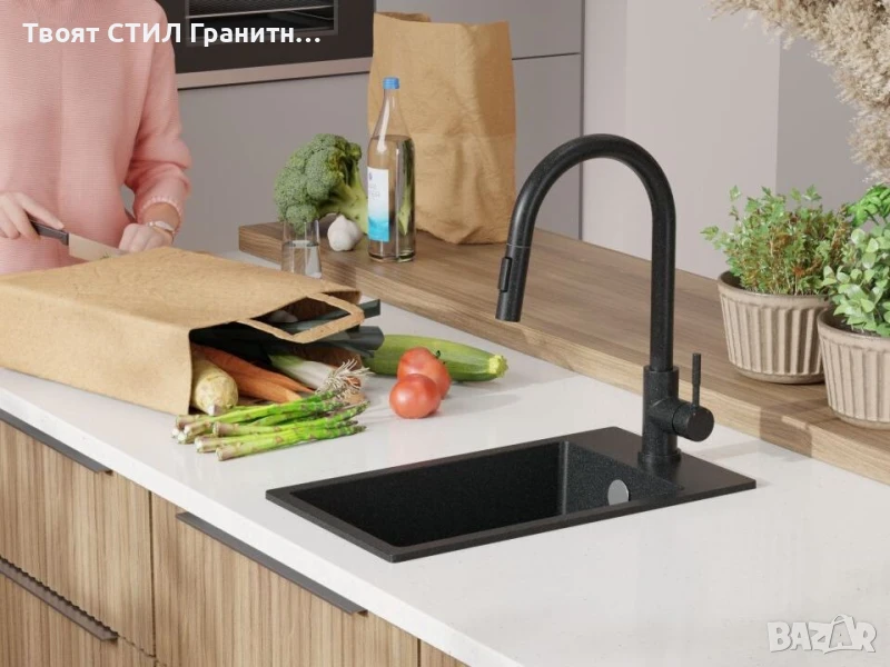 Графит кухненска гранитна мивка Рига 30 XL 280 x 500 mm, снимка 1