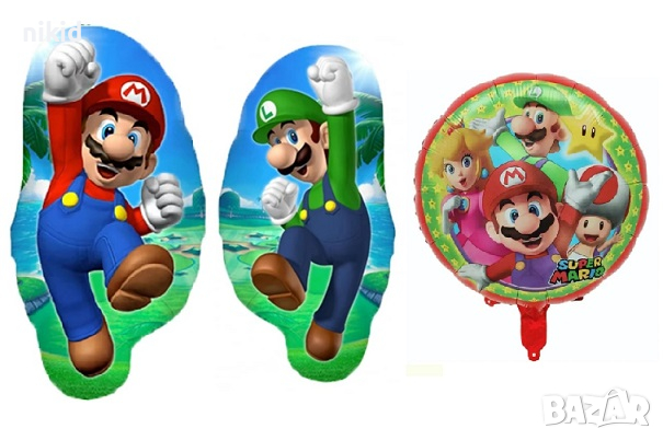 Супер Марио Super Mario Луиджи кръгъл цял ръст фолио фолиев балон хелий или въздух, снимка 1