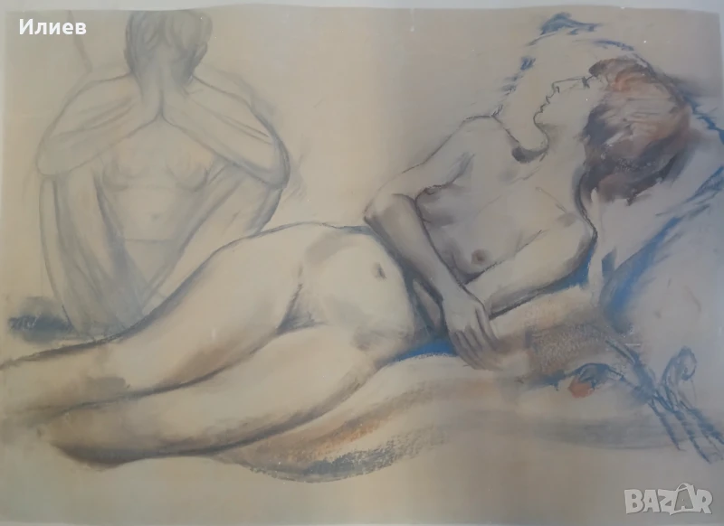 Стара картина Голо тяло Йордан Денев , снимка 1