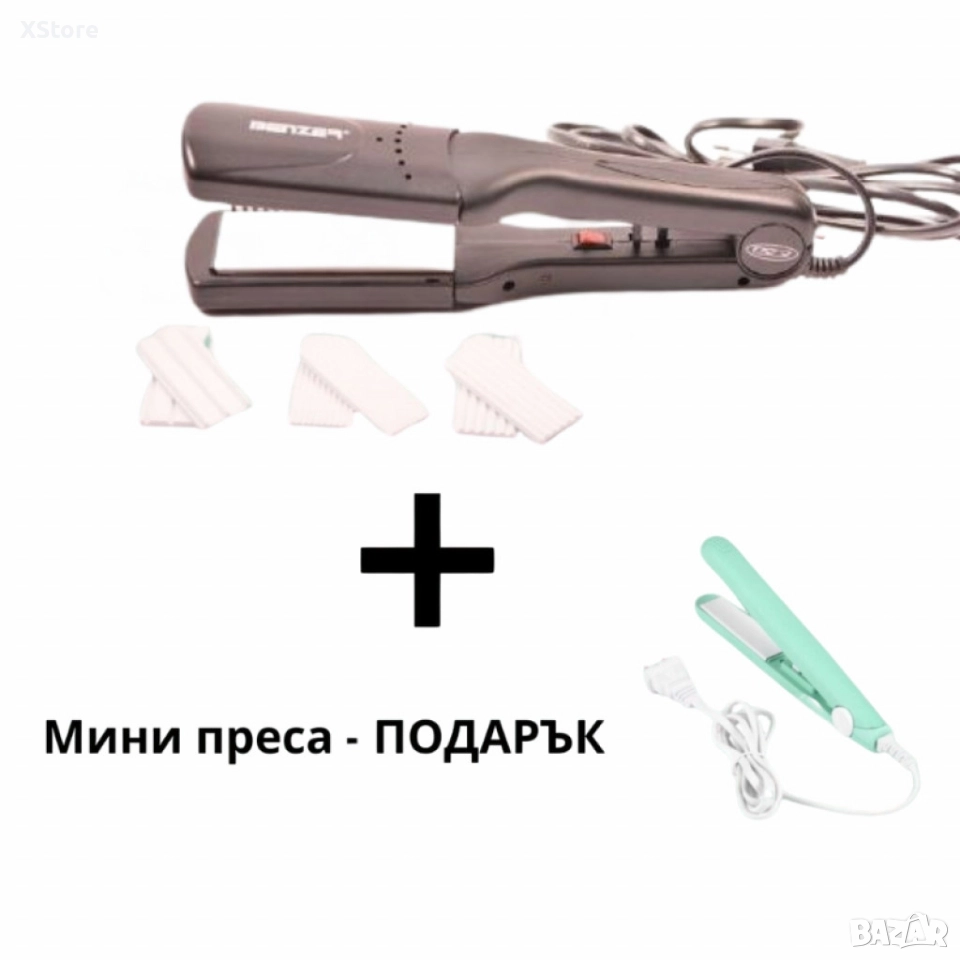 Преса за коса с керамични плочи + ПОДАРЪК мини преса (до изчерпване на количествата), снимка 1