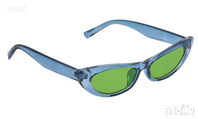 Дамски слънчеви очила синьо прозрачна пеперуда рамка зелен стъкла, снимка 1