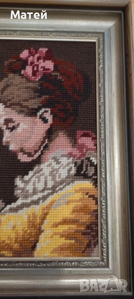 Гоблен " Момичето с книгата"* В красива рамка* Едър бод, снимка 1