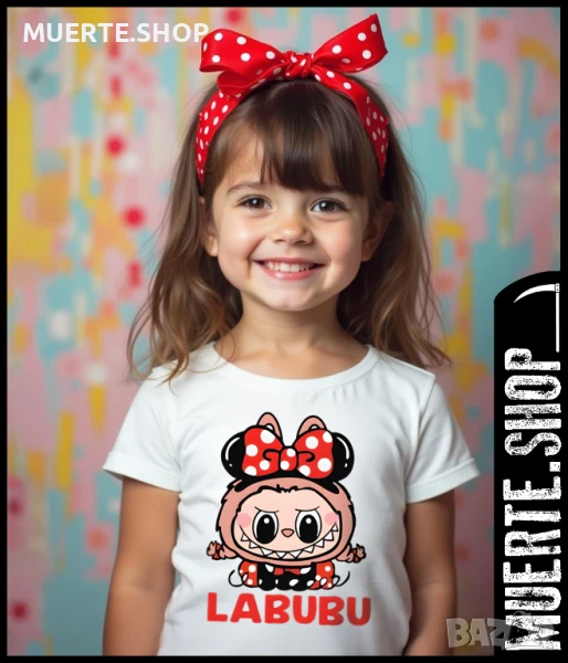 Детска тениска LABUBU RED RIBBON с щампа, снимка 1