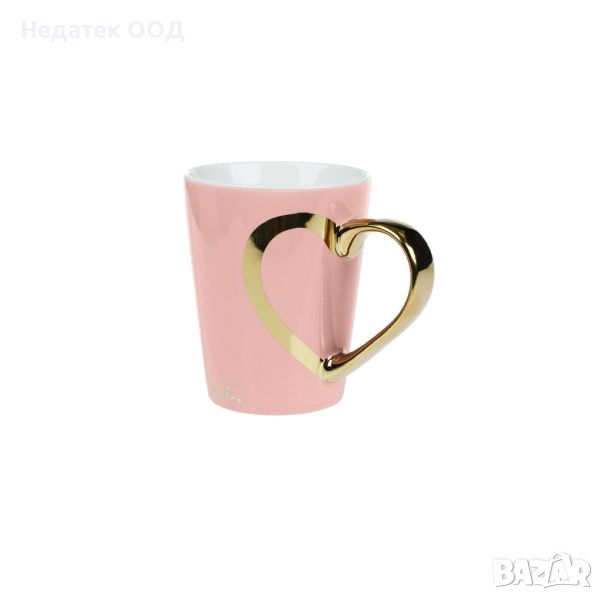 Чаша за кафе, златисто сърце, розова, 350мл, снимка 1