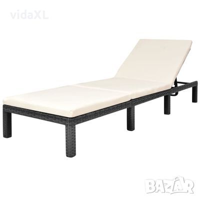 vidaXL Шезлонг с шалте, черен полиратан(SKU:310474, снимка 1