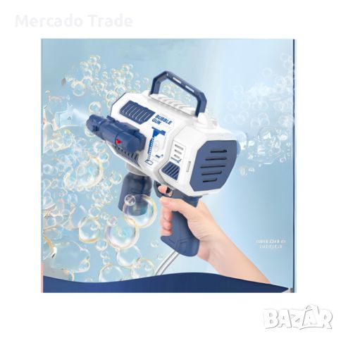 Пистолет за сапунени балони Mercado Trade, С резервоар, LED светлина, Син, снимка 5 - Електрически играчки - 45324763
