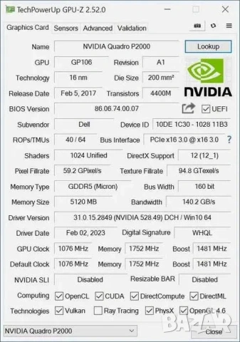 Видео карта Nvidia Quadro P2000 5GB DDR5, 160 bit, снимка 3 - Видеокарти - 54028955