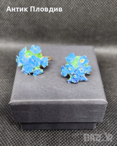 Винтидж английски обеци с незабравки – Made in England, снимка 5 - Обеци - 53719231