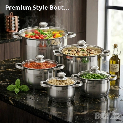 Комплект тенджери от неръждаема стомана , 10 части, Индукция, снимка 5 - Други - 53742448