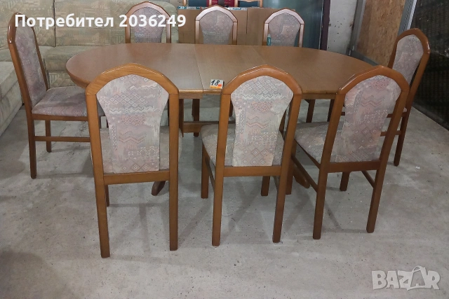 Комплект масивна разтегателна маса с 8 стола