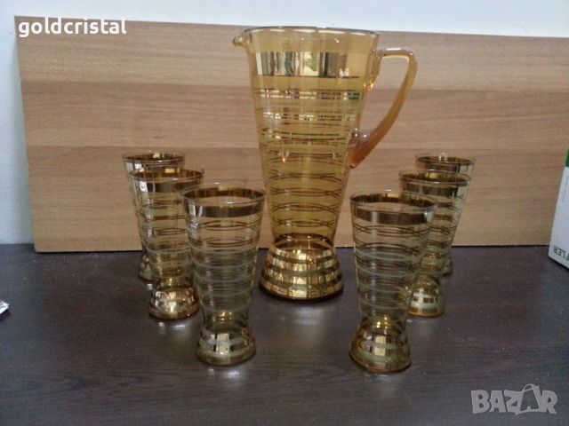Ретро стъклени чаши и кана , снимка 1 - Антикварни и старинни предмети - 46117360
