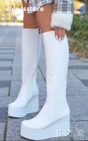Ботуши на платформа - бяла кожа с бяло ходило - 136K