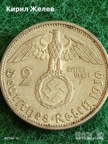 Сребърна монета 2 райхсмарки 1939г. Германия Трети Райх с Свастика за КОЛЕКЦИОНЕРИ 52550