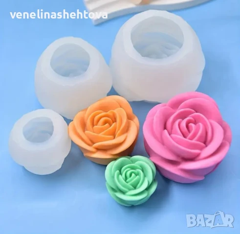 3D 3 размера рози Силиконов молд форм за свещи гипс сапун смола фондан за декорация на торта , снимка 4 - Форми - 50644110