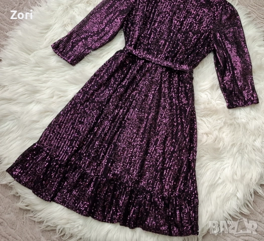 РАЗКОШНА рокля, цялата в лилави пайети, снимка 8 - Рокли - 52531264