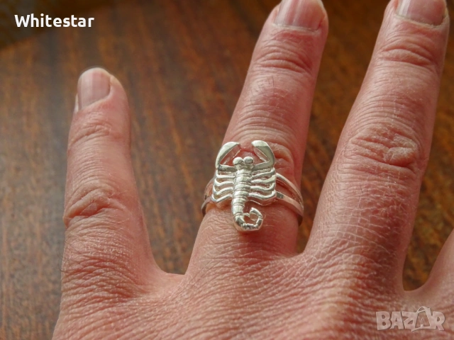 Посребрен пръстен с мотив "Скорпион", снимка 3 - Пръстени - 53643766