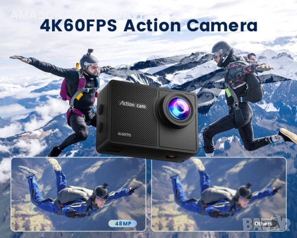 4K 60FPS WiFi подводна екшън камера/64GB карта/HD 48MP 40M 8X увеличение/2 x 1350 батерии, снимка 2 - Камери - 52544610