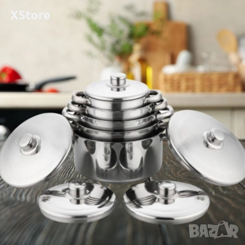 Комплект от 10 части тенджери с тройно дъно и капаци от неръждаема стомана, снимка 3 - Съдове за готвене - 52497090