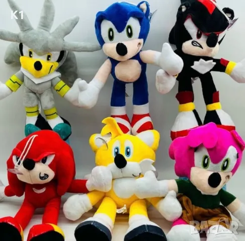 Комплект 6 броя плюшени играчки Соник/Sonic 30cm, снимка 2 - Плюшени играчки - 49044443