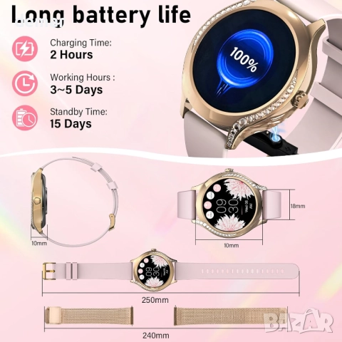 Brenth Смарт часовник за жени с функция за обаждане, IP68, iOS/Android, снимка 8 - Смарт часовници - 52414927